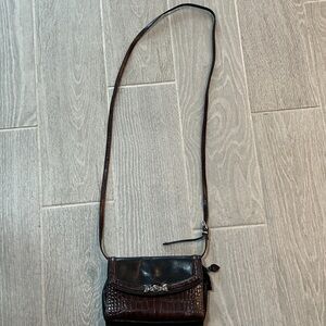 Brighton Elegant Black/Brown Leather Crossbody Bag Silver Details